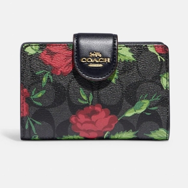 Ví Coach Medium Corner Zip Wallet In Signature Canvas With Fairytale Rose Print