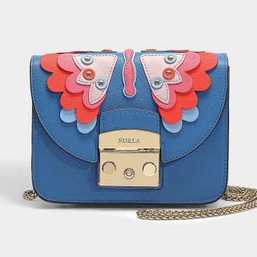 Túi Furla Blue Metropolis Butterfly Mini Crossbody Bag In Blue Calfskin