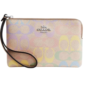 Ví Coach Corner Zip Wristlet In Rainbow Signature Canvas CDF28