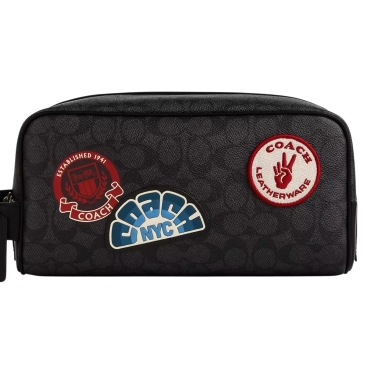 Túi Coach Large Travel Kit In Signature Canvas With Patches Charcoal Multi CY904