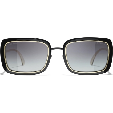 Kính mát Chanel dáng chữ nhật Rectangle Sunglasses Metal Black Gold 9576B