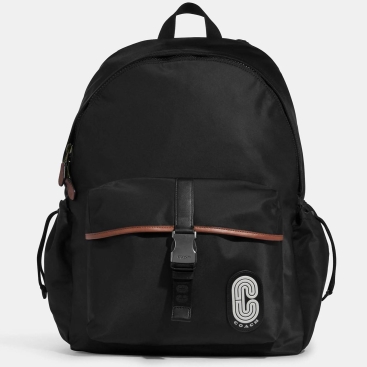 Balo Coach Max Backpack Nylon Twill and Natural Smooth Calf Leather Gunmetal Black C9834
