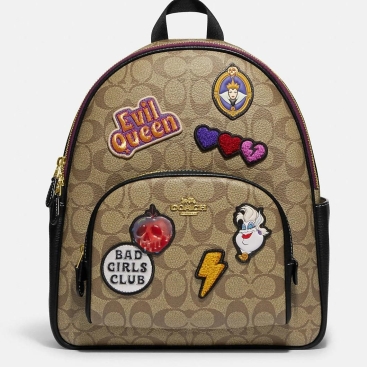 Balo Coach Disney X Coach Court Backpack In Signature Canvas With Evil Queen Bad Girls Club Patches