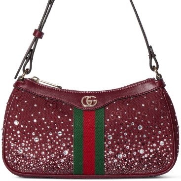 Túi Gucci Ophidia Crystals Small Shoulder Bag Rosso Ancora Red GG Canvas