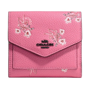 Ví Coach Small Wallet With Floral Bow Print Polished Pebble Leather Bright Pink 28445