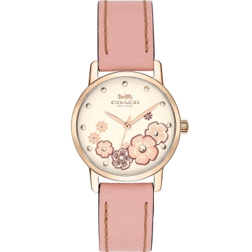 Đồng hồ nữ Coach Floral Grand Analog Quart Gold Stainless Steel Pink Leather Strap Women Watch 14503060