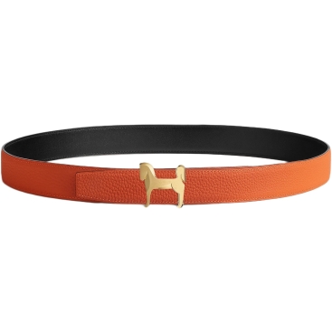 Dây nịt Hermes Panache Permabrass Belt Buckle Reversible Leather Strap 32 mm Noir Orange
