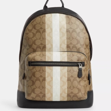 Balo Coach West Backpack In Blocked Signature Canvas With Varsity Stripe CQ629