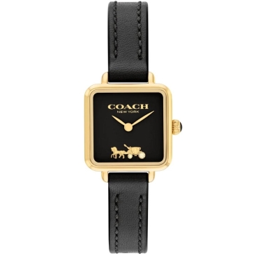 Đồng Hồ Nữ Coach Cass Signature Horse And Carriage Ion-Plated Goldtone Steel and Black Leather Strap Watch 14504225
