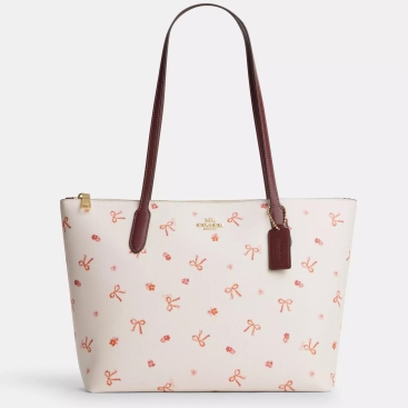 Túi Coach nữ Zip Top Tote With Bow Print Coated Canvas and Smooth Leather CN627