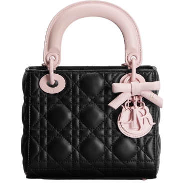 Túi Mini Lady Dior Bag with Strap Black and Rose Soupir Cannage Lambskin