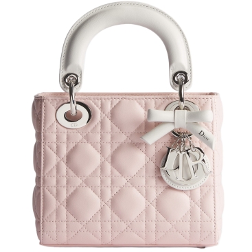 Túi Mini Lady Dior Bag with Chain Rose Soupir and Latte Cannage Lambskin