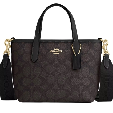 Túi Coach City Mini Tote Bag In Signature Canvas Walnut Black CW032