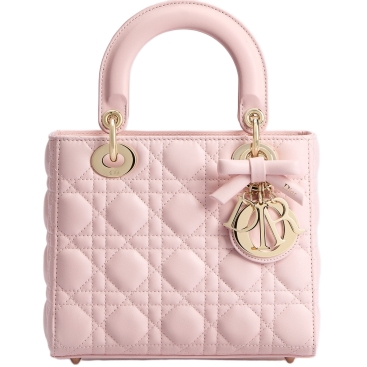 Túi Small Lady Dior Bag with Strap Rose Soupir Cannage Lambskin