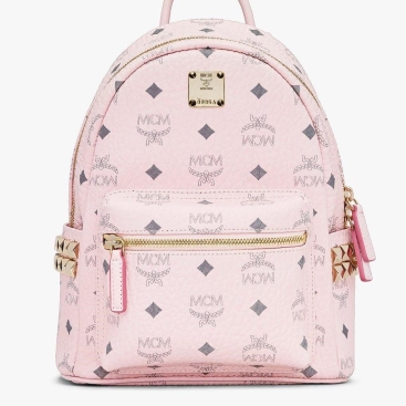 Balo nữ MCM size 22 Mini Stark Side Studs Powder Pink Backpack in Visetos