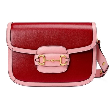Túi đeo chéo nữ Gucci 1955 Horsebit Leather Shoulder Bag in Red and Pink