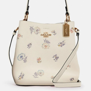 Túi xách nữ Coach màu trắng in hoa Small Town Bucket Bag With Dandelion Floral Print 