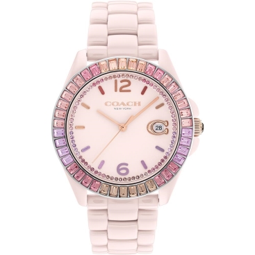 Đồng hồ nữ Coach Ladies Greyson Multi-Color Crystal Accent Rainbow Bezel Pink Ceramic Watch 14504020