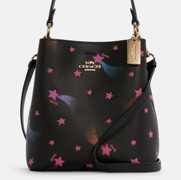 Túi đeo chéo Bucket Coach ngôi sao Small Town Bucket Bag With Disco Star Print 
