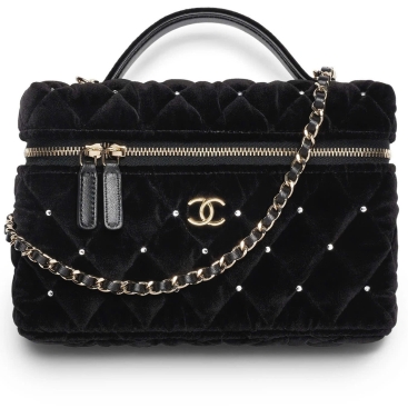 Túi Chanel Vanity with Chain Velvet Diamanté Gold-Tone Metal