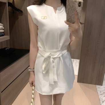 Áo đầm trắng nữ dáng ngắn kèm dây nơ Valentino