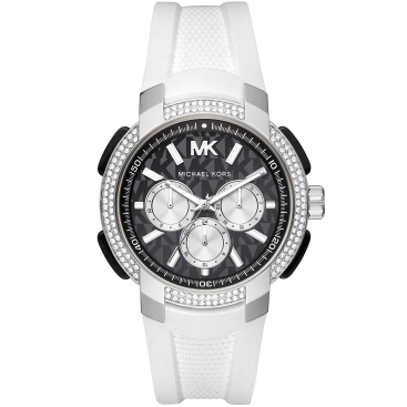 Đồng hồ MK nữ Michael Kors Oversized Pavé Silver-Tone and Silicone Sport Watch MK6947