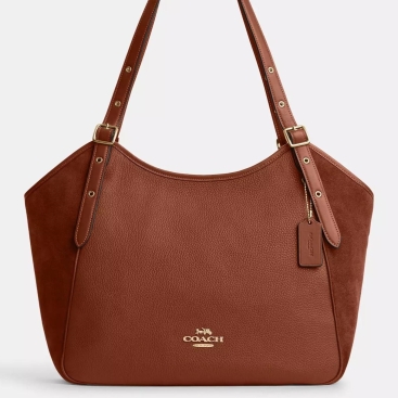 Túi Coach nữ Meadow Shoulder Bag Suede and Refined Pebble Leather Redwood CM075