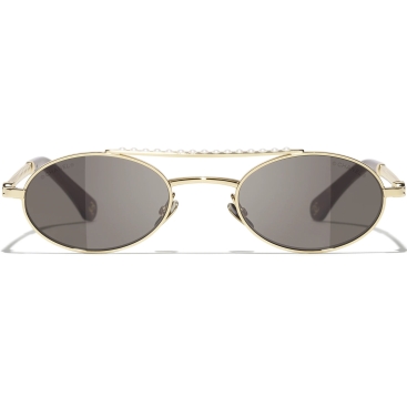 Mắt kính Chanel Oval Sunglasses Metal Imitation Pearls Gold Frame Brown Lenses 4297H