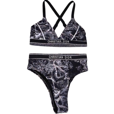 Bikini hai mảnh họa tiết Dior