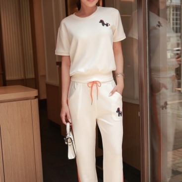 Set bộ thun áo ngắn quần dài trắng đen Hermes