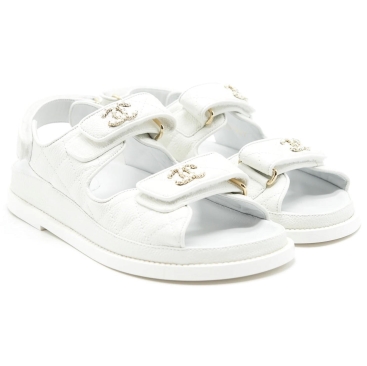 Giày Sandal Nữ Chanel White Quilted Lambskin Dad Sandals