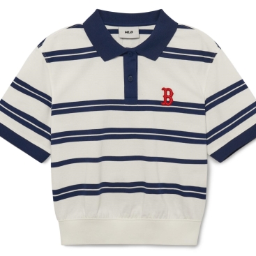Áo thun Polo Nữ MLB B Varsity Striped Crop Collar T-Shirt Boston Red Sox 3FPQV0133-43IVS Màu Trắng Sọc Xanh Navy