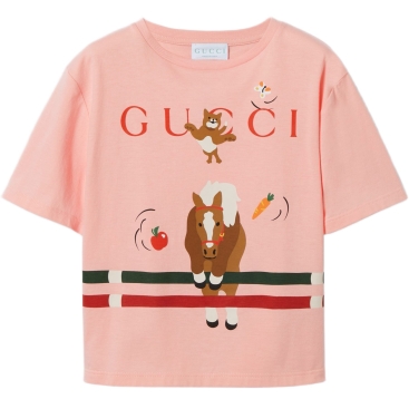 Áo thun Gucci Printed Cotton T-Shirt Light Pink Cotton Jersey Horse Animal Print