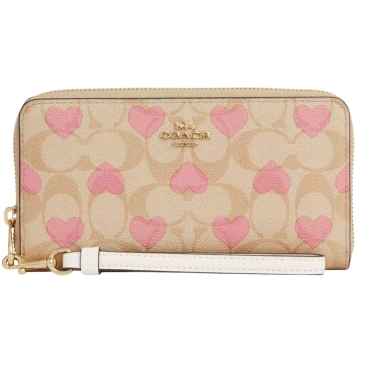 Ví Coach dài Long Zip Around Wallet In Signature Canvas With Heart Print CQ147