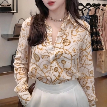 Áo sơ mi lụa tay dài họa tiết Balmain
