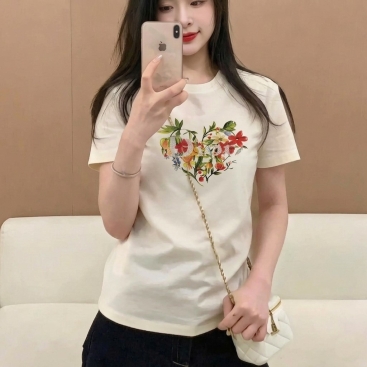 Áo Dior Dioramour Fitted T-Shirt White Cotton Jersey with Multicolor Floral Heart Motif