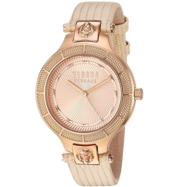 Đồng hồ đeo tay dây da màu nude Versus Versace Claremon watch for women