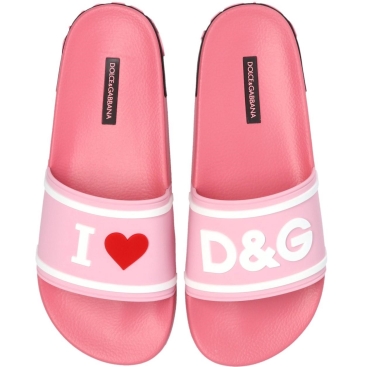 Dép nữ Dolce & Gabbana Slipper I Love D & G Pink Rubber Slides With Logo