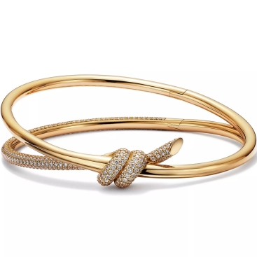 Vòng tay Tiffany Knot Double Row Hinged Bangle in Yellow Gold with Diamonds