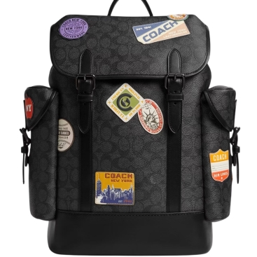 Balo Coach Hitch Backpack In Signature Canvas With Patches Charcoal Multi CBF04