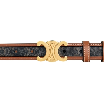 Dây nịt Celine Medium Triomphe Belt in Triomphe Canvas and Calfskin Tan