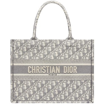 Túi xách nữ Medium Christian Dior Book Tote Ecru and Gray Dior Oblique Embroidery