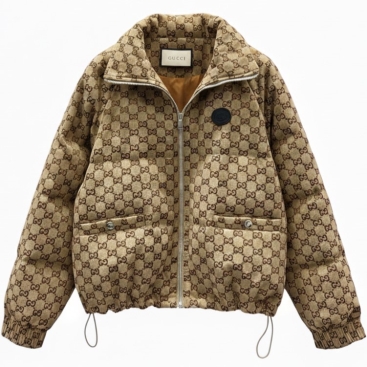 Áo khoác phao nâu họa tiết hãng Gucci