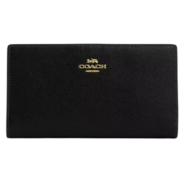 Ví Coach dài Slim Zip Wallet Crossgrain Leather Black CK444
