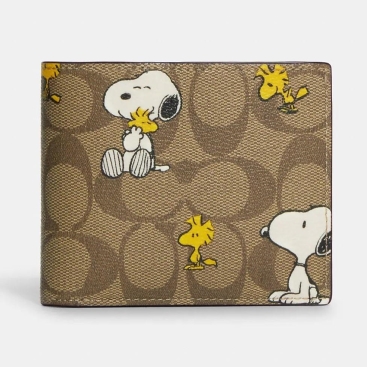 Ví ngắn Nam Coach X Peanuts 3 In 1 Wallet In Signature Canvas With Snoopy Woodstock Print CE714