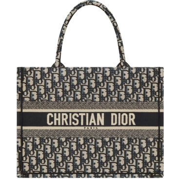Túi xách nữ Medium Christian Dior Book Tote Ecru and Blue Dior Oblique Embroidery