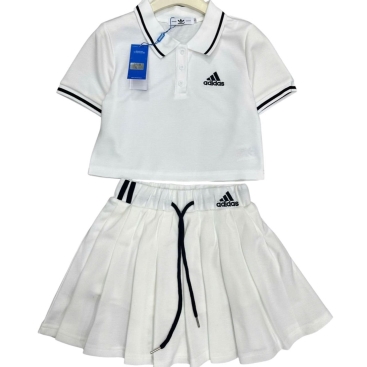 Set áo thun váy xếp ly trắng Adidas