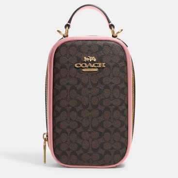 Túi đeo điện thoại Coach Eva Phone Crossbody In Brown Pink Colorblock Signature Canvas CF368