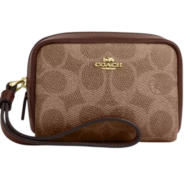 Túi Coach Signature Canvas Wristlet Pouch Brown CW907