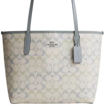 Túi Coach Medium City Tote Bag Pretty Signature Canvas Choke Blue CDZ09